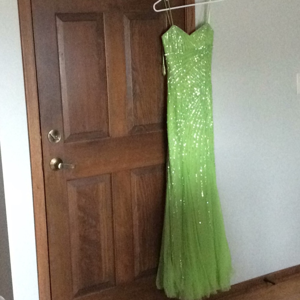 Slimming lime green sequin gown